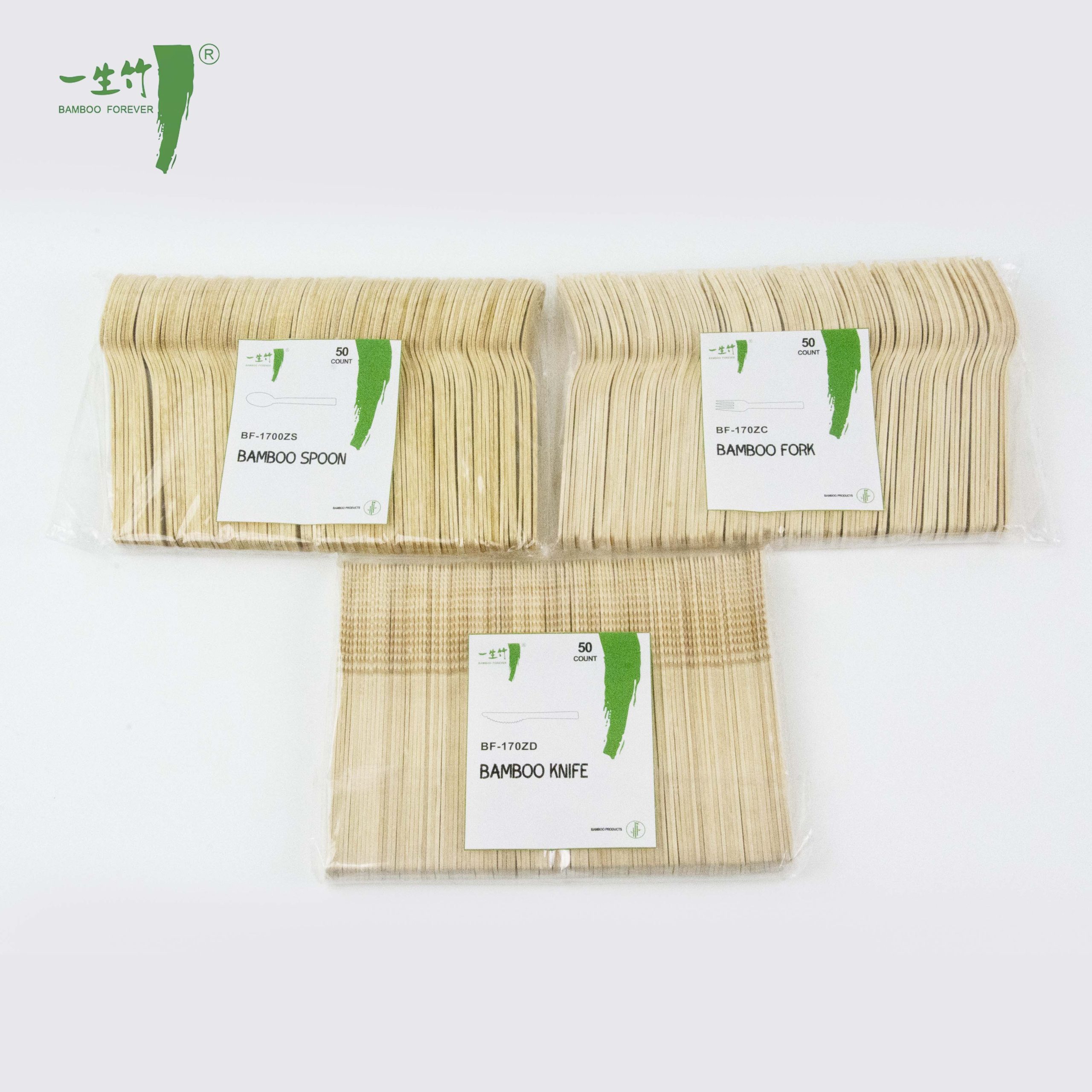 Venda Direta de Fábrica Talheres Descartáveis de Bambu Embalados em Plástico